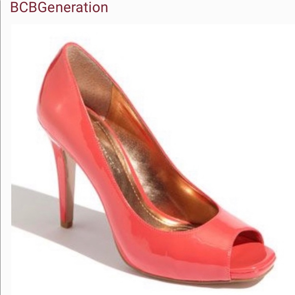 BCBGGeneration Dion Peep Toe Coral Heels. Size 6B/36.